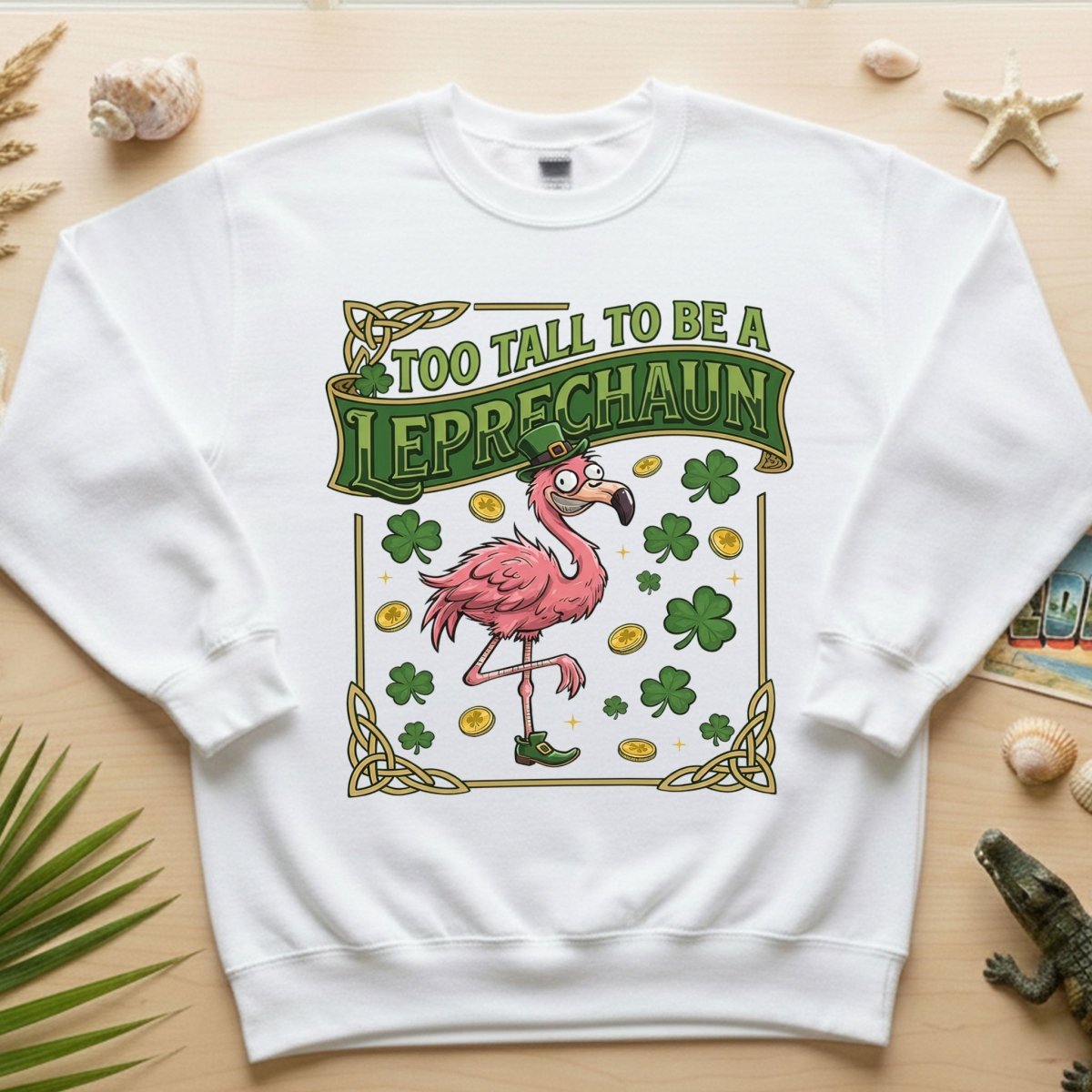 Too Tall To Be A Leprechaun Flamingo St. Patrick's Day Tee - Funny Irish Holiday Party Shirt - FlamingoAholic