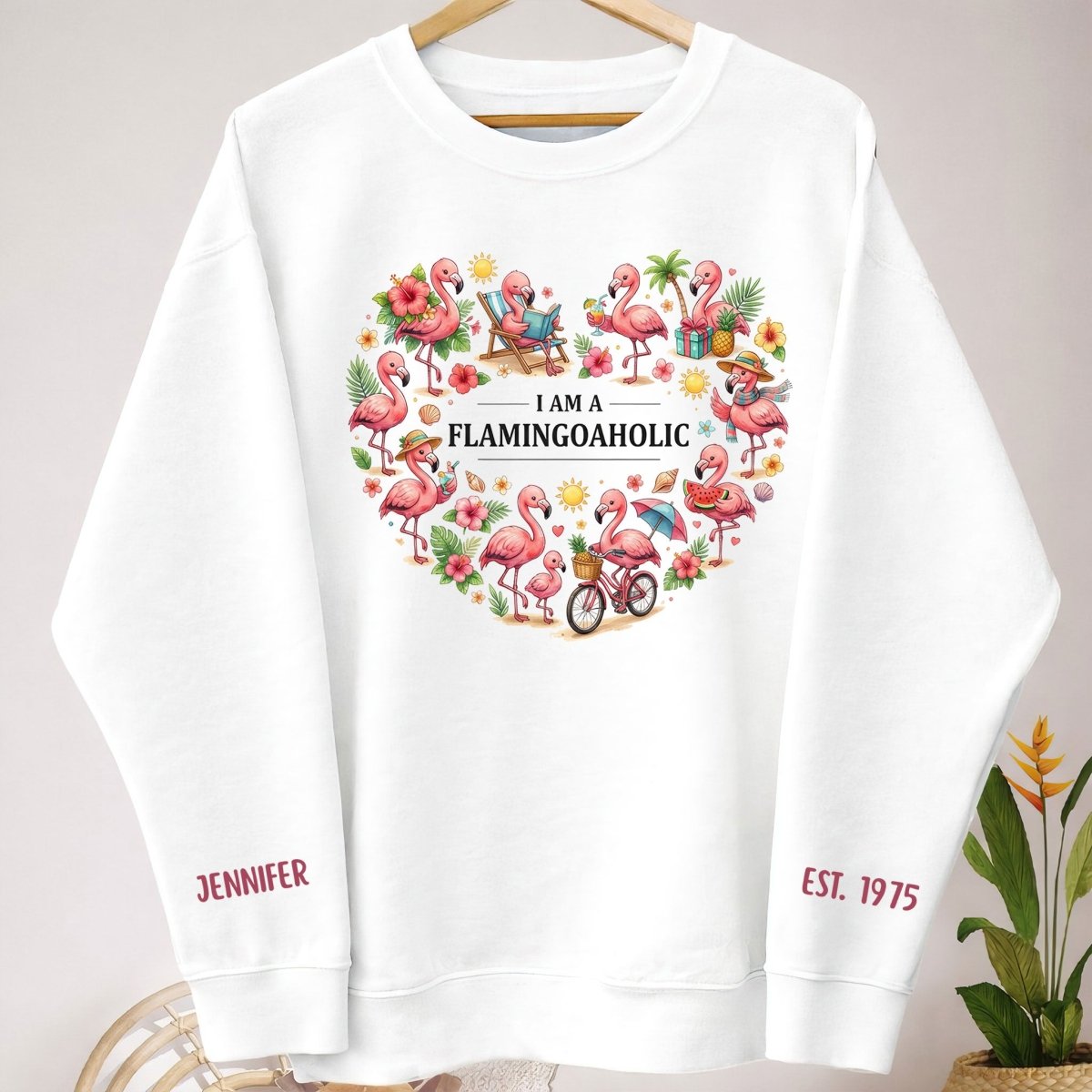 Tropical Flamingo Lifestyle Personalized Shirt & Sweatshirt - Custom Name Est. Year Flamingoaholic Gift for Her - FlamingoAholic