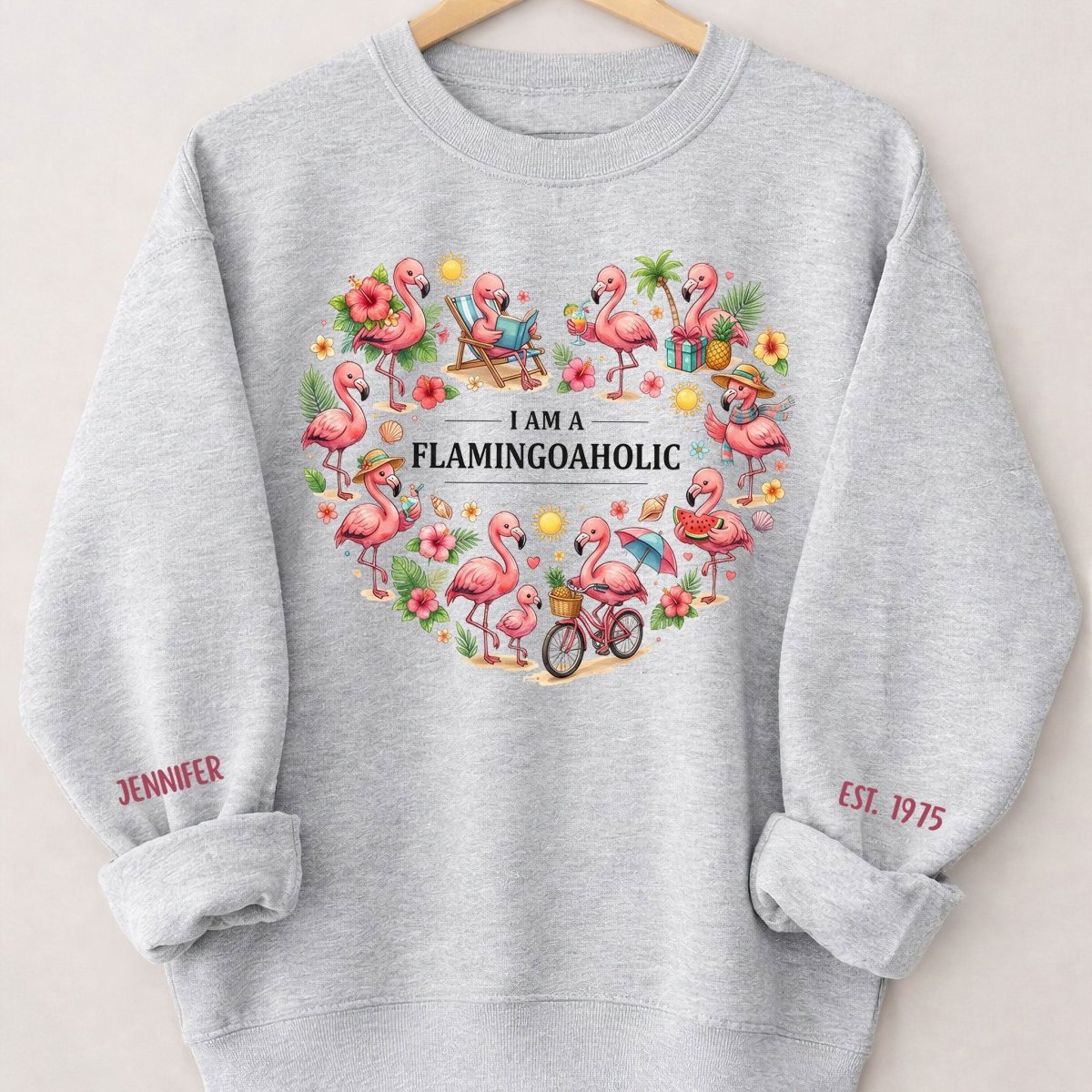 Tropical Flamingo Lifestyle Personalized Shirt & Sweatshirt - Custom Name Est. Year Flamingoaholic Gift for Her - FlamingoAholic