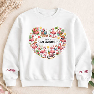 Tropical Flamingo Lifestyle Personalized Shirt & Sweatshirt - Custom Name Est. Year Flamingoaholic Gift for Her - FlamingoAholic