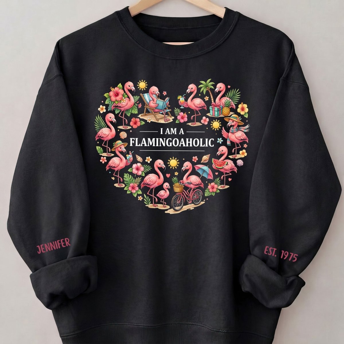 Tropical Flamingo Lifestyle Personalized Shirt & Sweatshirt - Custom Name Est. Year Flamingoaholic Gift for Her - FlamingoAholic
