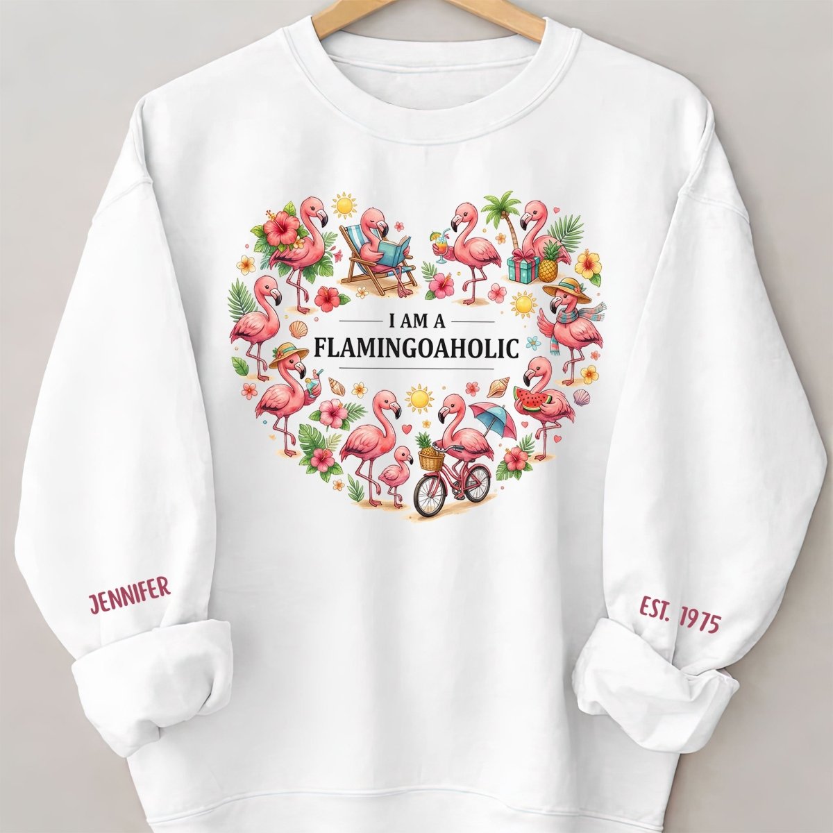 Tropical Flamingo Lifestyle Personalized Shirt & Sweatshirt - Custom Name Est. Year Flamingoaholic Gift for Her - FlamingoAholic
