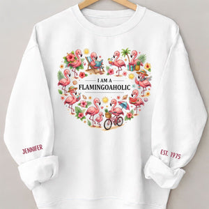Tropical Flamingo Lifestyle Personalized Shirt & Sweatshirt - Custom Name Est. Year Flamingoaholic Gift for Her - FlamingoAholic