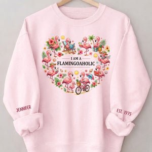 Tropical Flamingo Lifestyle Personalized Shirt & Sweatshirt - Custom Name Est. Year Flamingoaholic Gift for Her - FlamingoAholic