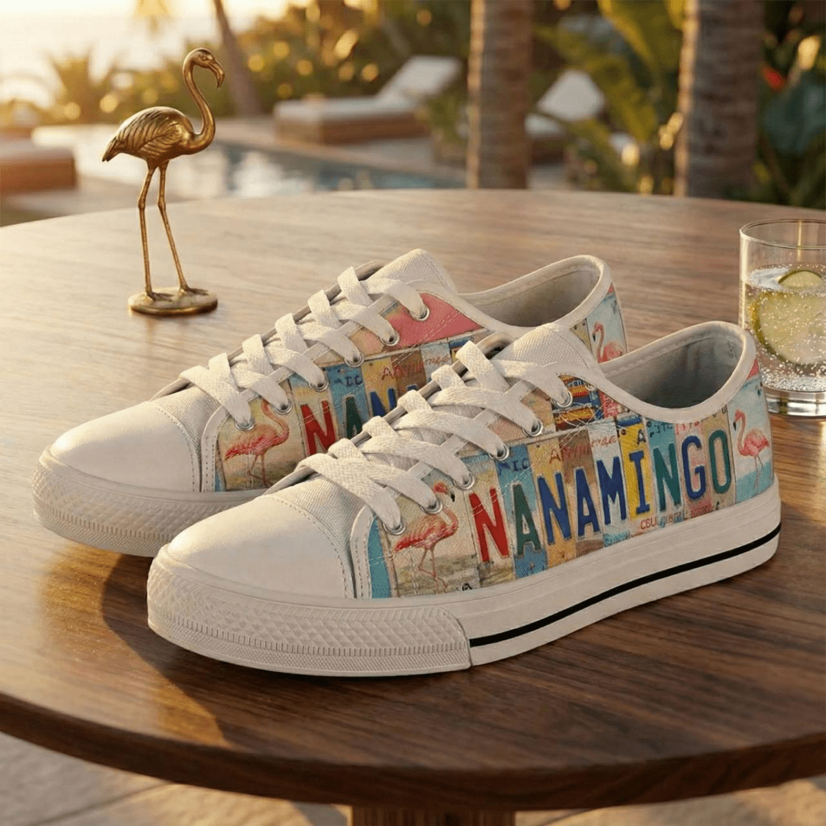 Tropical License Plate Personalized Low Top Shoes - Custom Name Flamingo Sneakers - FlamingoAholic