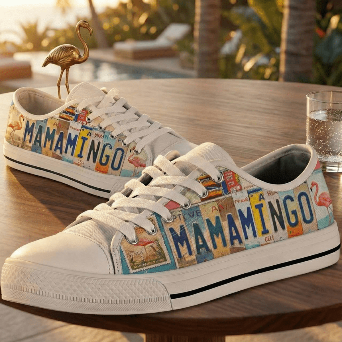 Tropical License Plate Personalized Low Top Shoes - Custom Name Flamingo Sneakers - FlamingoAholic