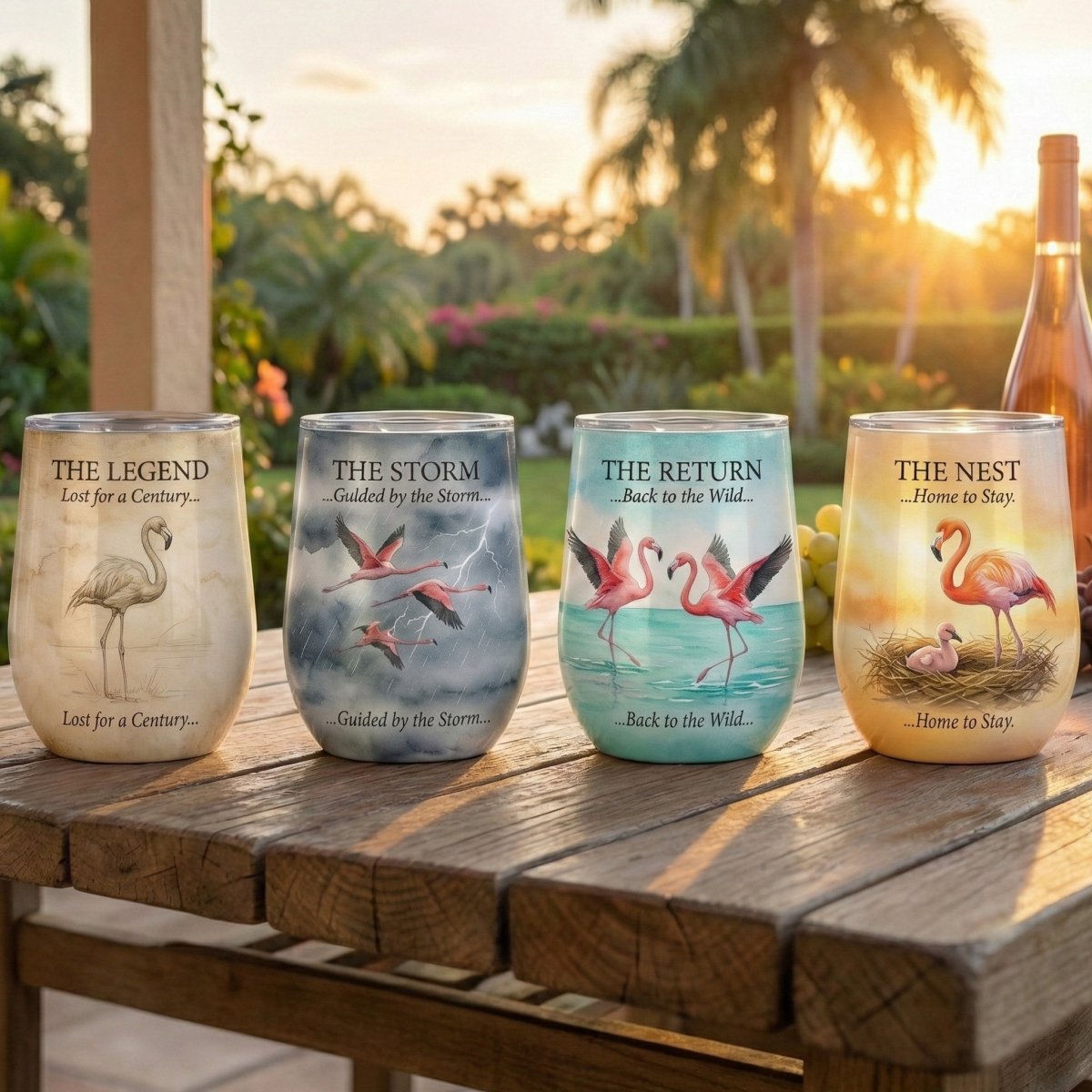 Tropical Wisdom of the Wild Flamingo Wine Tumbler Set (4 - Pack) - Insulated Gift for Fran - FlamingoAholic