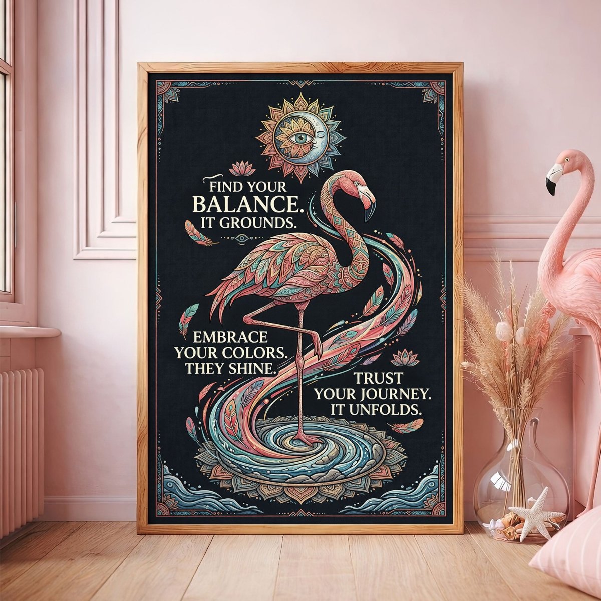 Trust Your Journey Flamingo Poster – Spiritual Boho Wall Art - FlamingoAholic