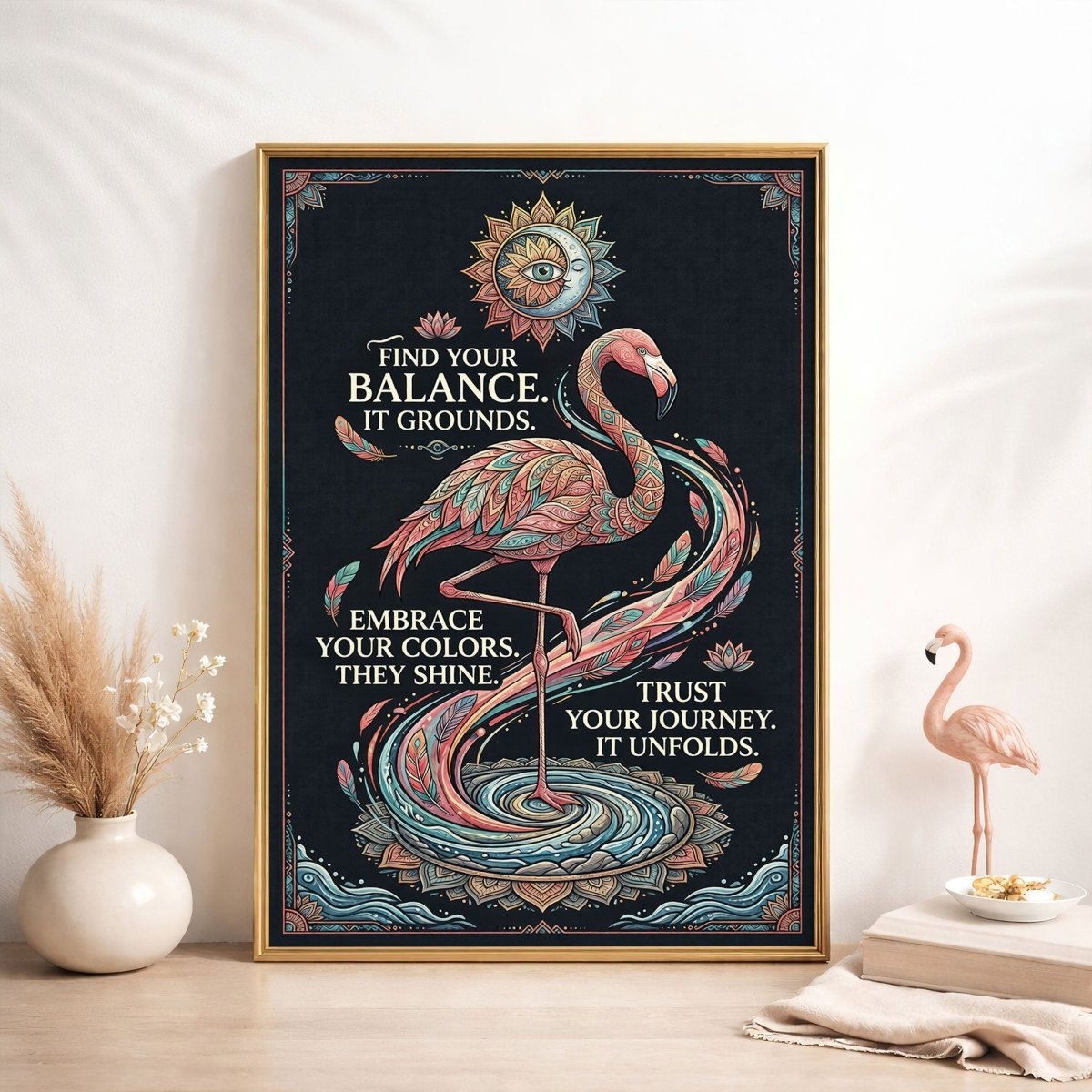 Trust Your Journey Flamingo Poster – Spiritual Boho Wall Art - FlamingoAholic