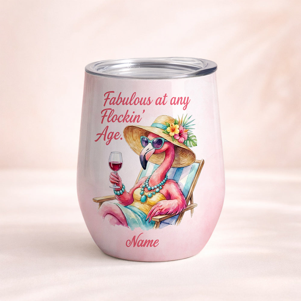 Fabulous Personalized Flamingo Wine Tumbler - Funny Birthday Gift for Women 40+
