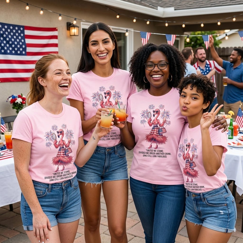 United We Stand Divided We Order Another Drink Flamingo July 4th Shirt - FlamingoAholic