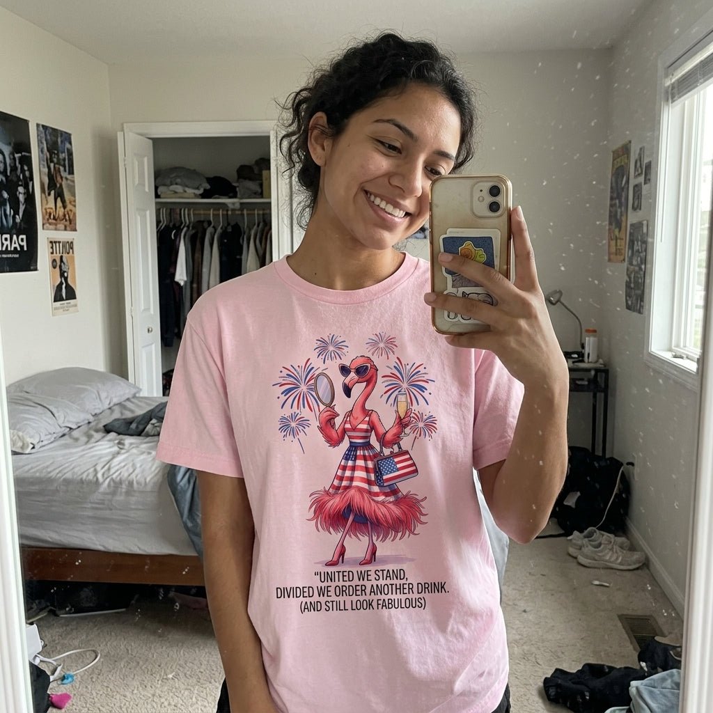 United We Stand Divided We Order Another Drink Flamingo July 4th Shirt - FlamingoAholic