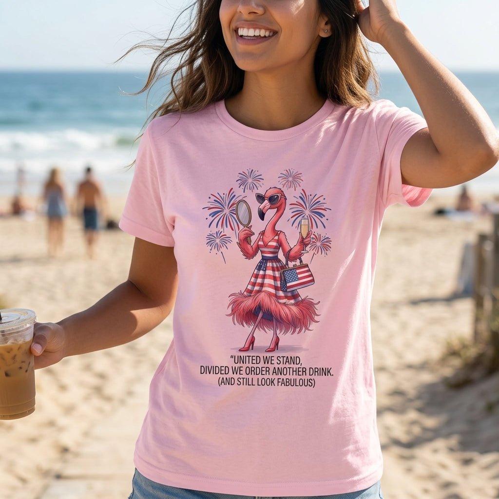 United We Stand Divided We Order Another Drink Flamingo July 4th Shirt - FlamingoAholic
