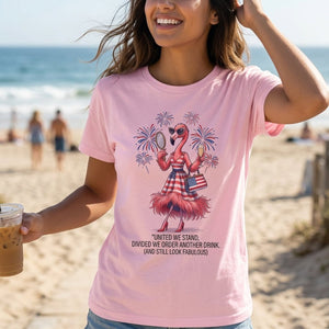 United We Stand Divided We Order Another Drink Flamingo July 4th Shirt - FlamingoAholic