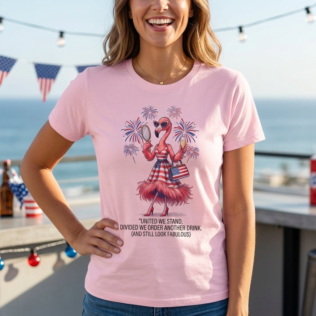 United We Stand Divided We Order Another Drink Flamingo July 4th Shirt - FlamingoAholic
