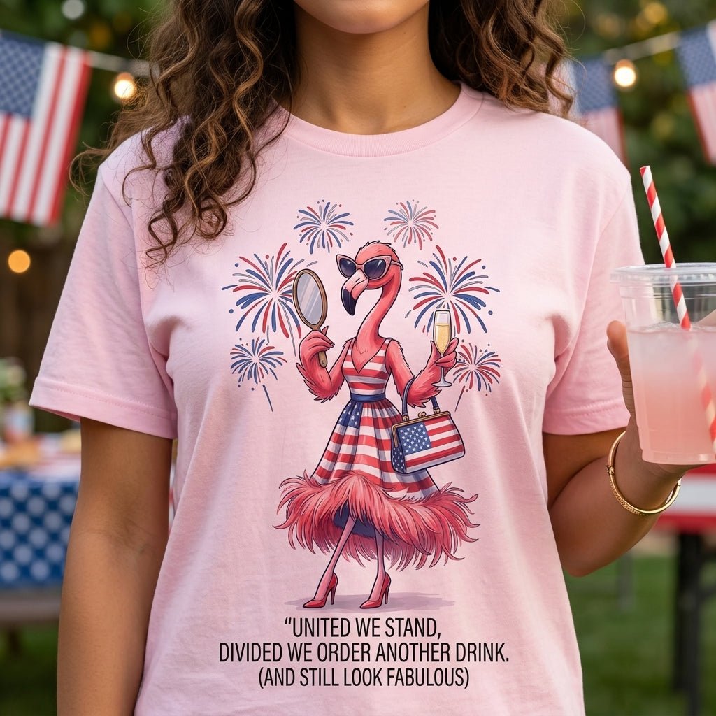 United We Stand Divided We Order Another Drink Flamingo July 4th Shirt - FlamingoAholic