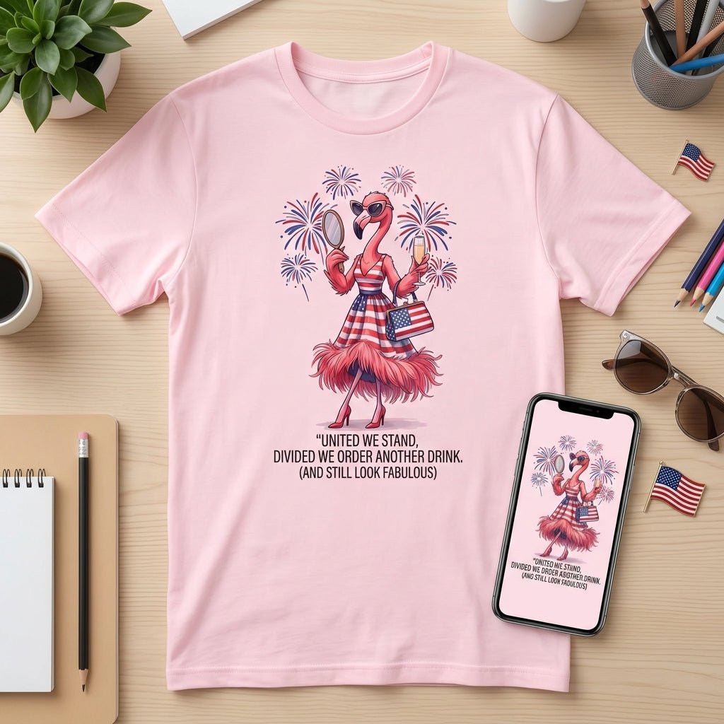 United We Stand Divided We Order Another Drink Flamingo July 4th Shirt - FlamingoAholic