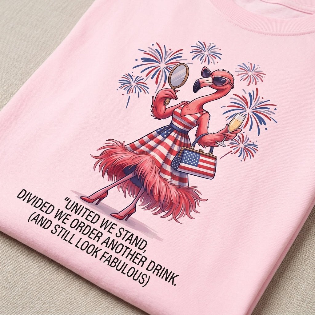 United We Stand Divided We Order Another Drink Flamingo July 4th Shirt - FlamingoAholic