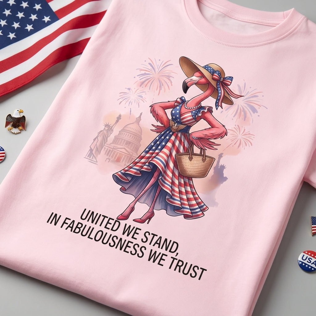 United We Stand In Fabulousness We Trust Flamingo July 4th Shirt - FlamingoAholic