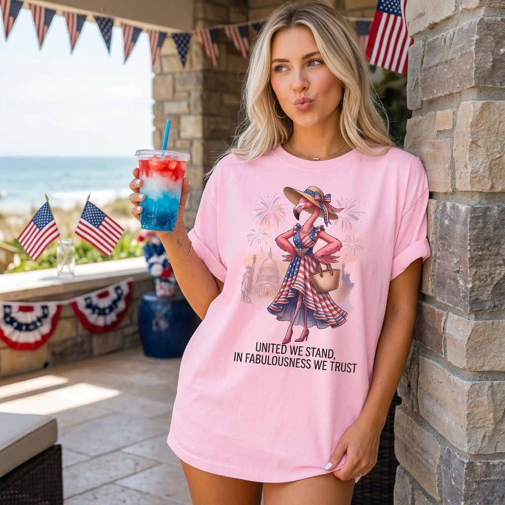 United We Stand In Fabulousness We Trust Flamingo July 4th Shirt - FlamingoAholic