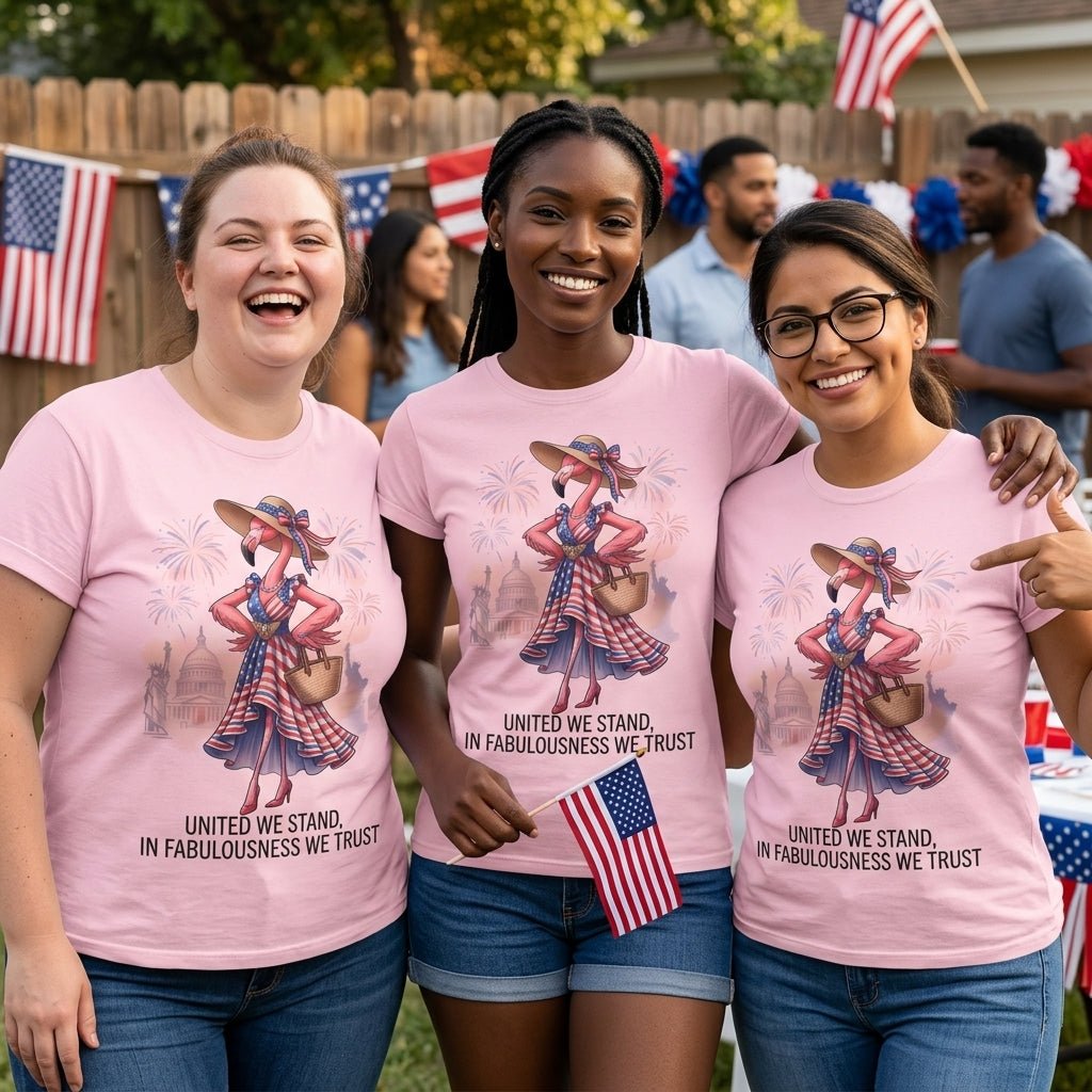 United We Stand In Fabulousness We Trust Flamingo July 4th Shirt - FlamingoAholic