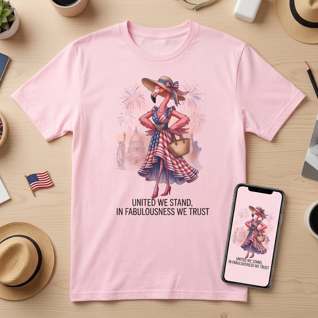 United We Stand In Fabulousness We Trust Flamingo July 4th Shirt - FlamingoAholic