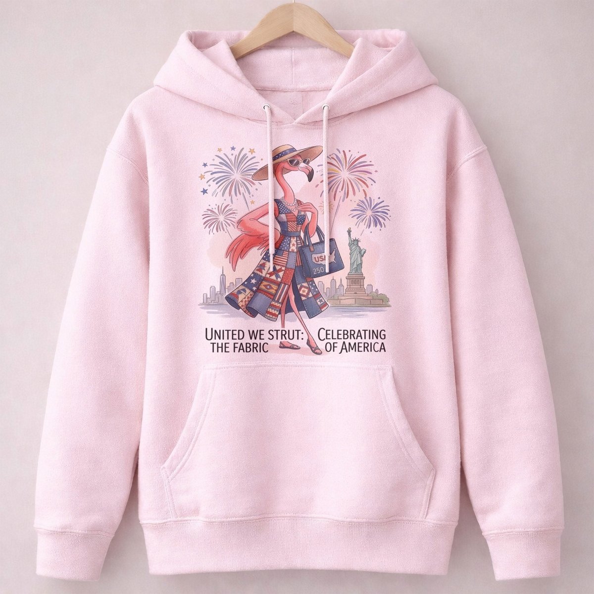 United We Strut The Fabric of America Flamingo July 4th Shirt - FlamingoAholic