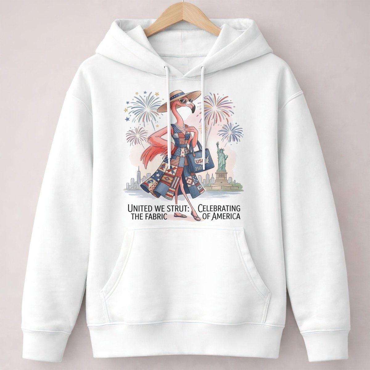 United We Strut The Fabric of America Flamingo July 4th Shirt - FlamingoAholic