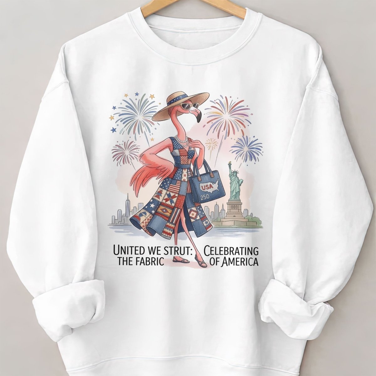 United We Strut The Fabric of America Flamingo July 4th Shirt - FlamingoAholic