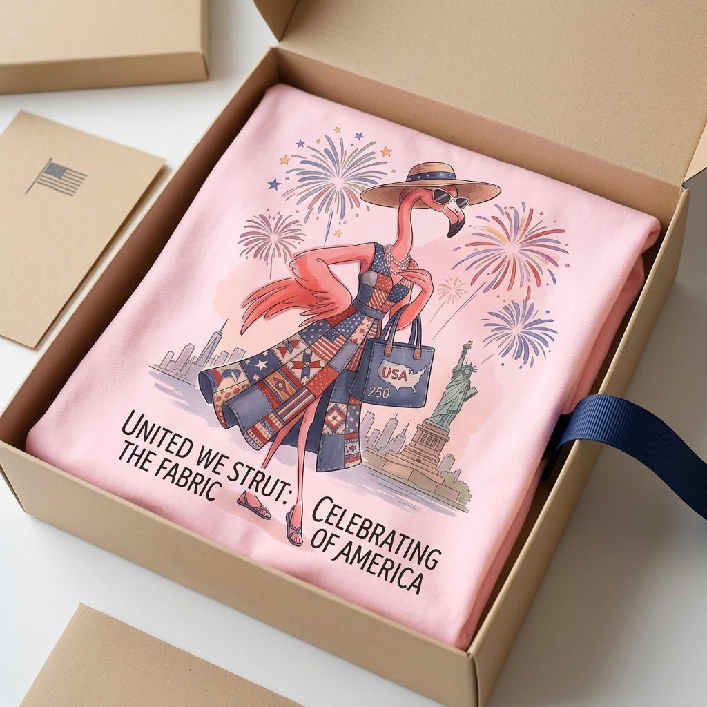 United We Strut The Fabric of America Flamingo July 4th Shirt - FlamingoAholic