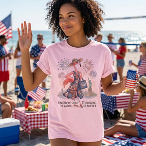 United We Strut The Fabric of America Flamingo July 4th Shirt - FlamingoAholic