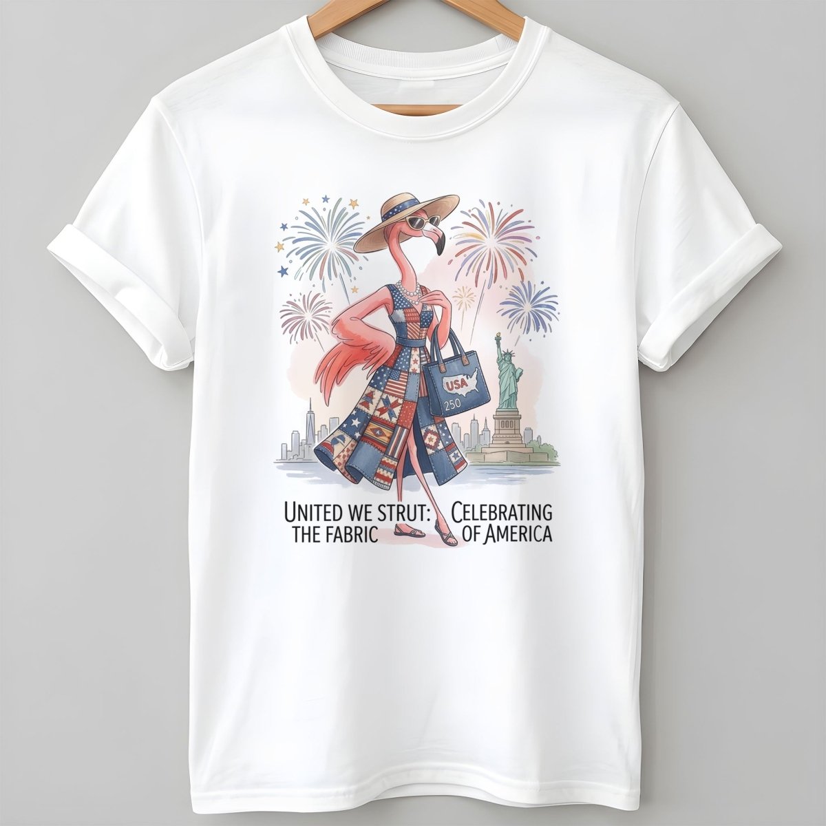 United We Strut The Fabric of America Flamingo July 4th Shirt - FlamingoAholic