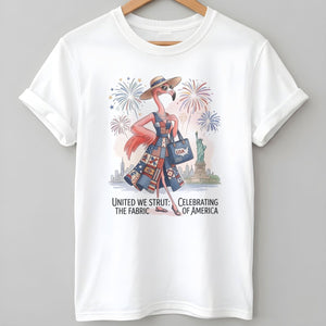 United We Strut The Fabric of America Flamingo July 4th Shirt - FlamingoAholic