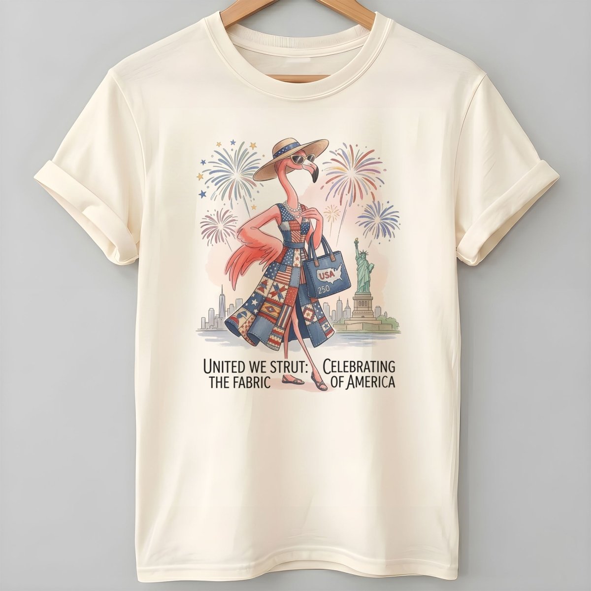 United We Strut The Fabric of America Flamingo July 4th Shirt - FlamingoAholic