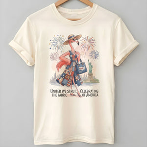 United We Strut The Fabric of America Flamingo July 4th Shirt - FlamingoAholic