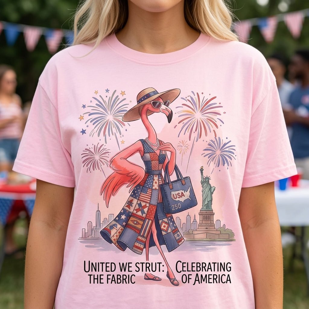 United We Strut The Fabric of America Flamingo July 4th Shirt - FlamingoAholic