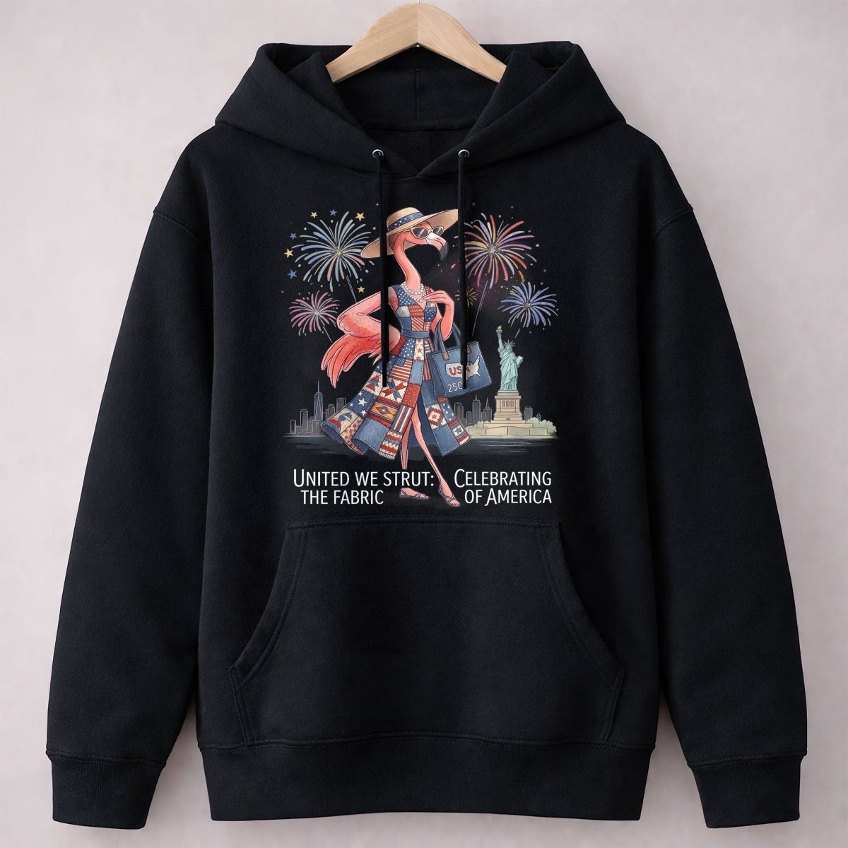United We Strut The Fabric of America Flamingo July 4th Shirt - FlamingoAholic