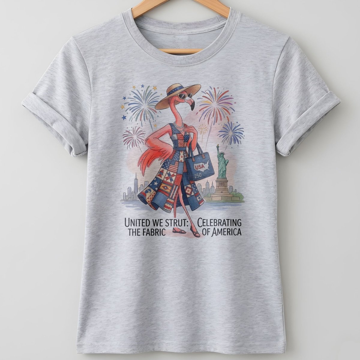 United We Strut The Fabric of America Flamingo July 4th Shirt - FlamingoAholic