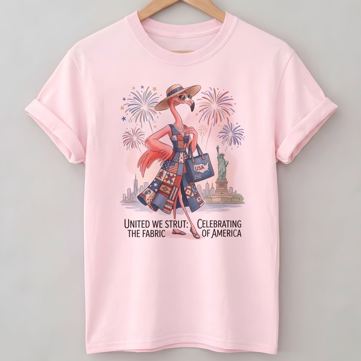 United We Strut The Fabric of America Flamingo July 4th Shirt - FlamingoAholic
