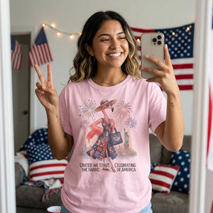 United We Strut The Fabric of America Flamingo July 4th Shirt - FlamingoAholic