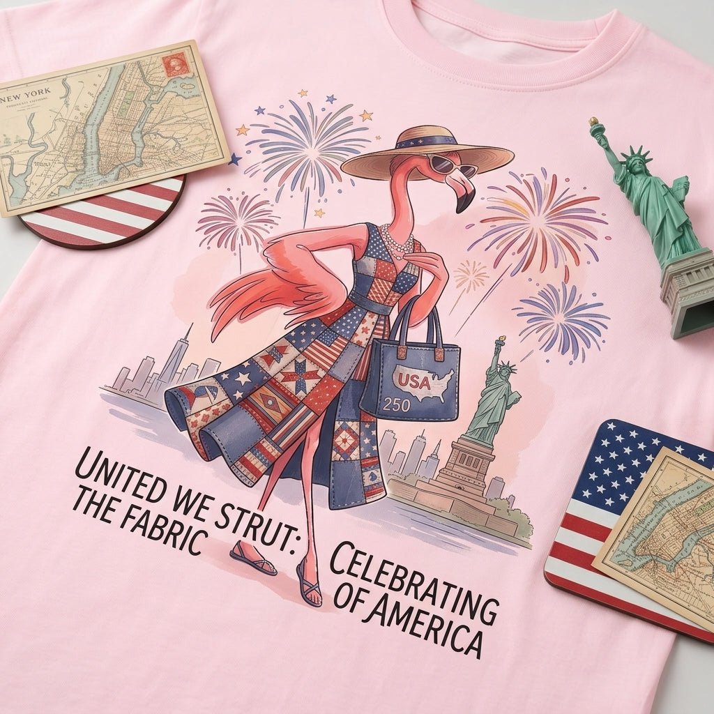 United We Strut The Fabric of America Flamingo July 4th Shirt - FlamingoAholic