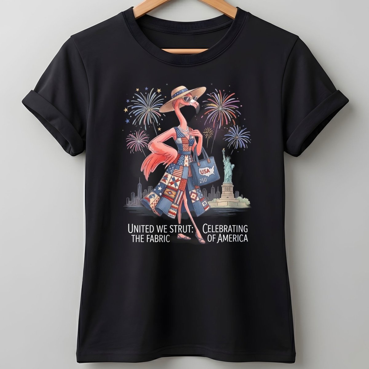 United We Strut The Fabric of America Flamingo July 4th Shirt - FlamingoAholic