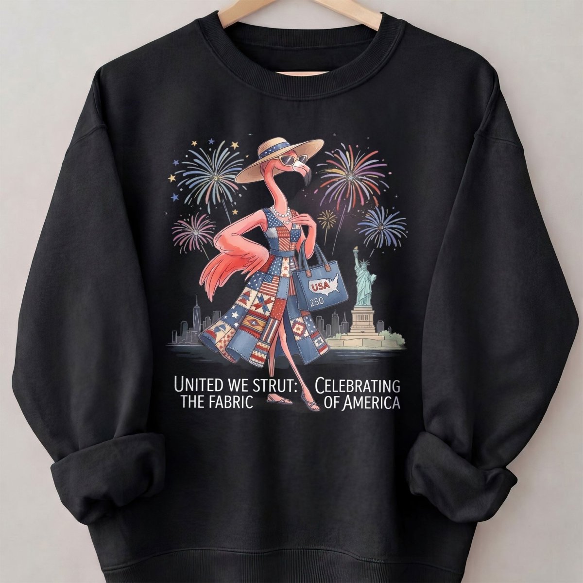United We Strut The Fabric of America Flamingo July 4th Shirt - FlamingoAholic