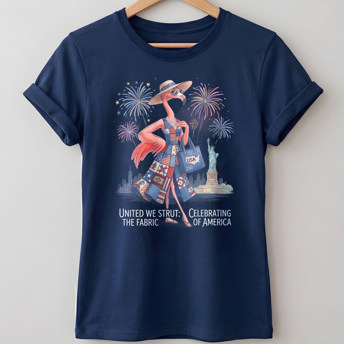 United We Strut The Fabric of America Flamingo July 4th Shirt - FlamingoAholic