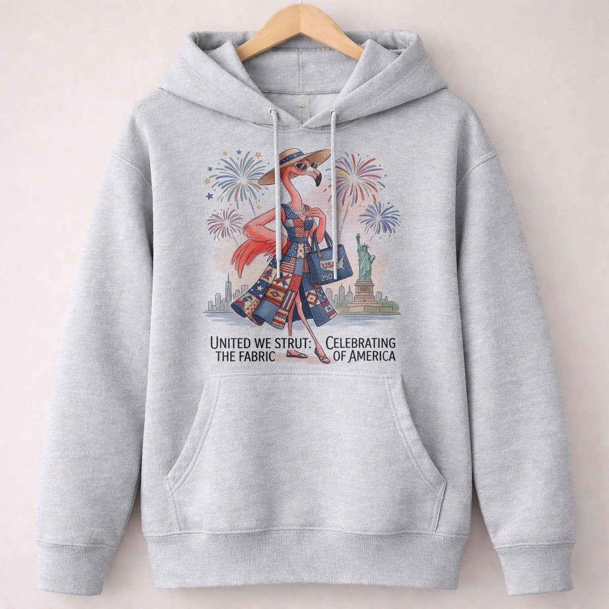 United We Strut The Fabric of America Flamingo July 4th Shirt - FlamingoAholic
