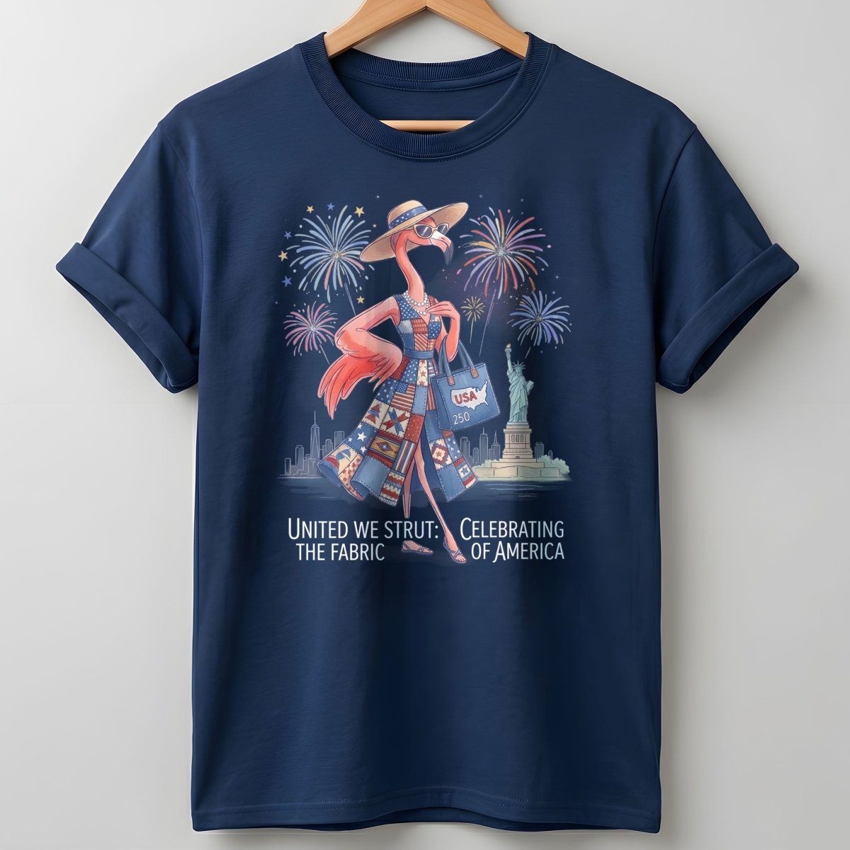United We Strut The Fabric of America Flamingo July 4th Shirt - FlamingoAholic