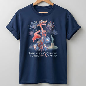 United We Strut The Fabric of America Flamingo July 4th Shirt - FlamingoAholic