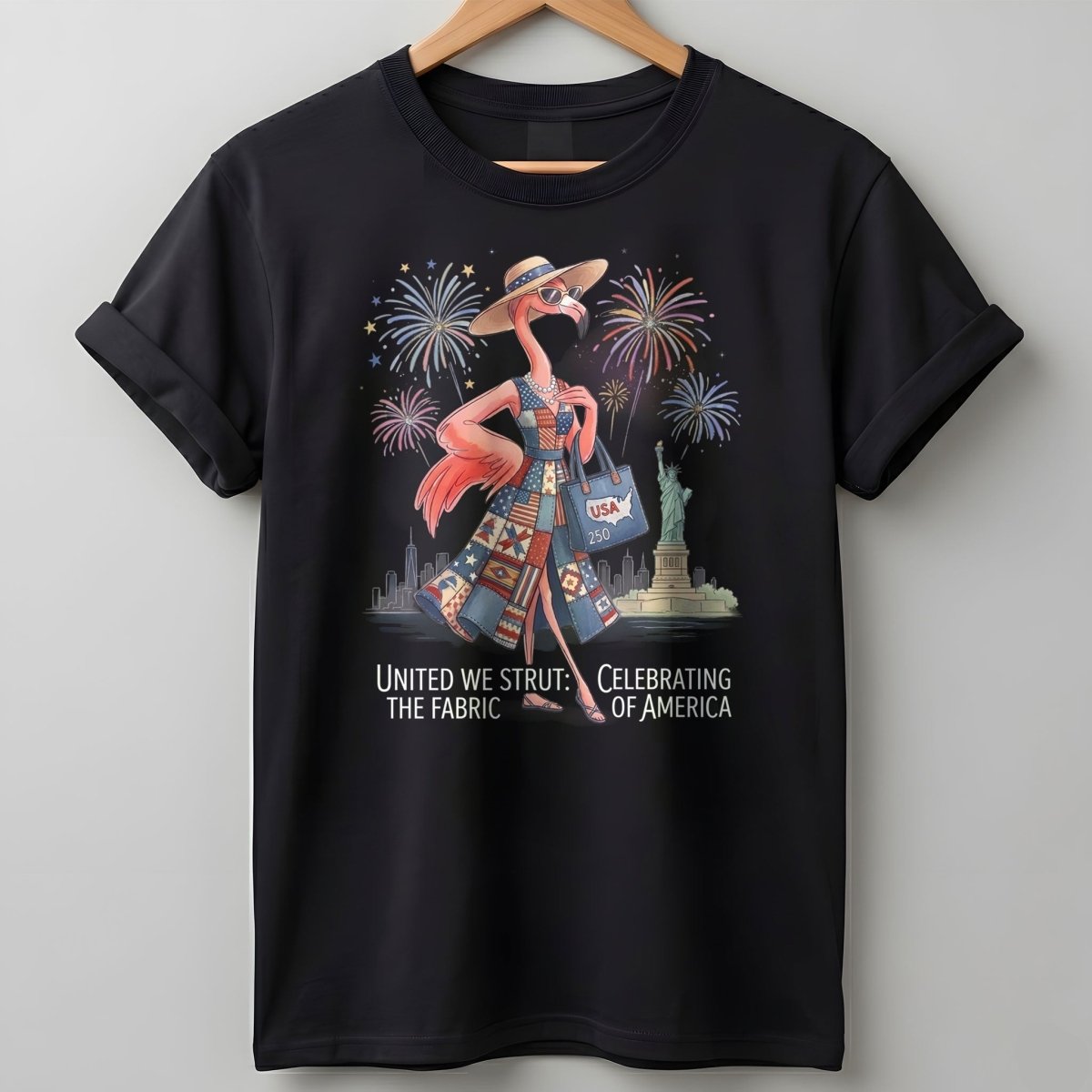 United We Strut The Fabric of America Flamingo July 4th Shirt - FlamingoAholic