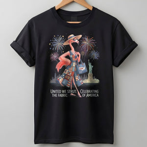 United We Strut The Fabric of America Flamingo July 4th Shirt - FlamingoAholic