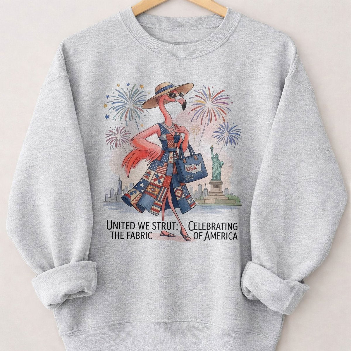 United We Strut The Fabric of America Flamingo July 4th Shirt - FlamingoAholic